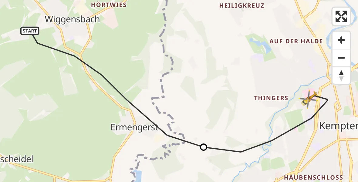 Flugroute Rettungshubschrauber Wiggensbach - Kempten (Allgäu), 11 Juni 2026, 06:36