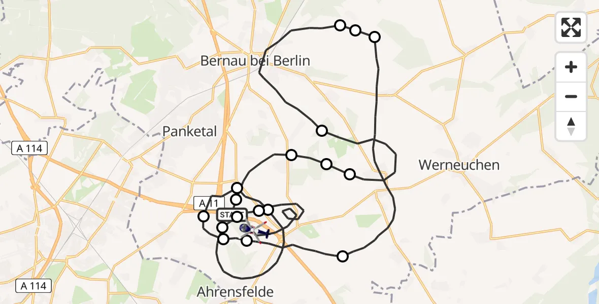 Flugroute Polizeihubschrauber Panketal - Ahrensfelde, 11 Juni 2026, 06:38