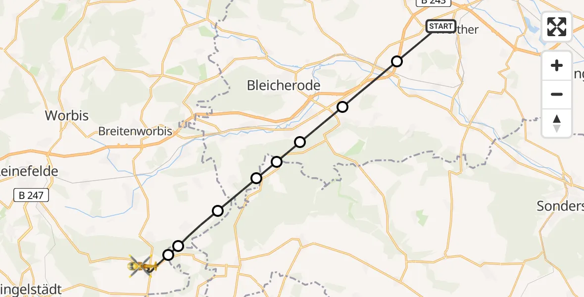 Flugroute Rettungshubschrauber Werther - Dingelstädt, 11 Juni 2026, 06:43