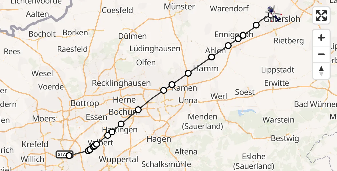 Flugroute Polizeihubschrauber Düsseldorf Flughafen - Gütersloh, 11 Juni 2026, 06:49