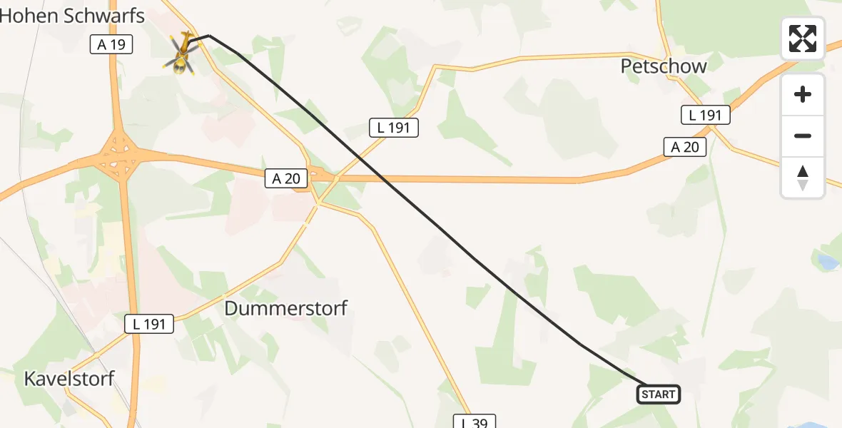 Flugroute Ambulanzhubschrauber Dummerstorf - Dummerstorf, 11 Juni 2026, 06:53