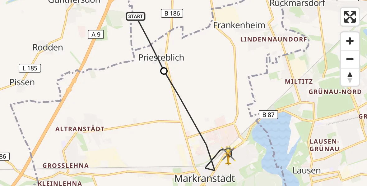 Flugroute Rettungshubschrauber Schkeuditz - Markranstädt, 11 Juni 2026, 06:58