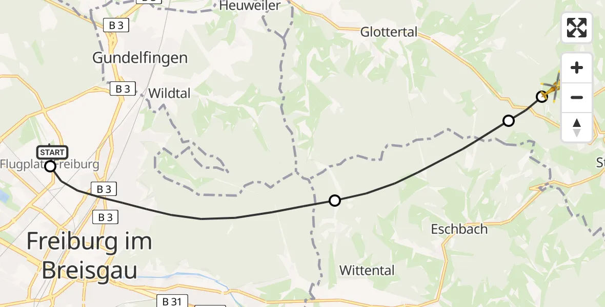 Flugroute Rettungshubschrauber Freiburg im Breisgau Flugplatz - St. Peter, 11 Juni 2026, 07:02