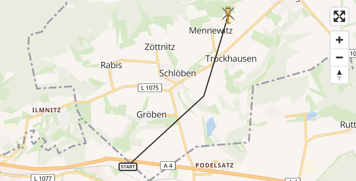 Flugroute Rettungshubschrauber Schlöben - Schlöben, 11 Juni 2026, 07:05