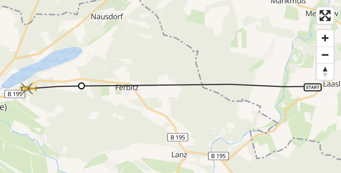 Flugroute Rettungshubschrauber Karstädt - Lenzen (Elbe), 11 Juni 2026, 07:07