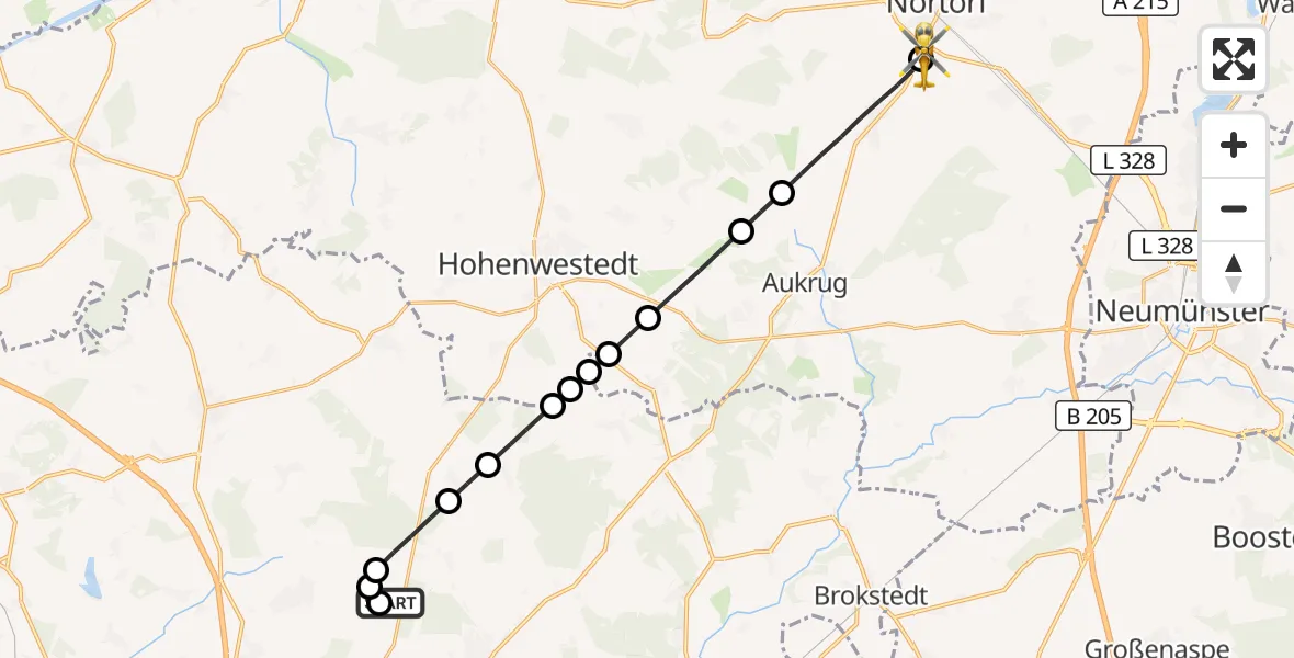 Flugroute Rettungshubschrauber Itzehoe Hungriger Wolf Flugplatz - Nortorf, 11 Juni 2026, 07:09