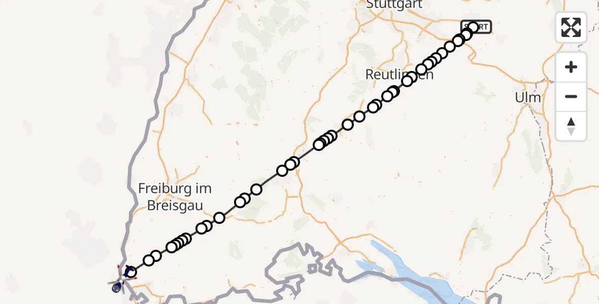 Flugroute Polizeihubschrauber Göppingen - Efringen-Kirchen, 11 Juni 2026, 07:11
