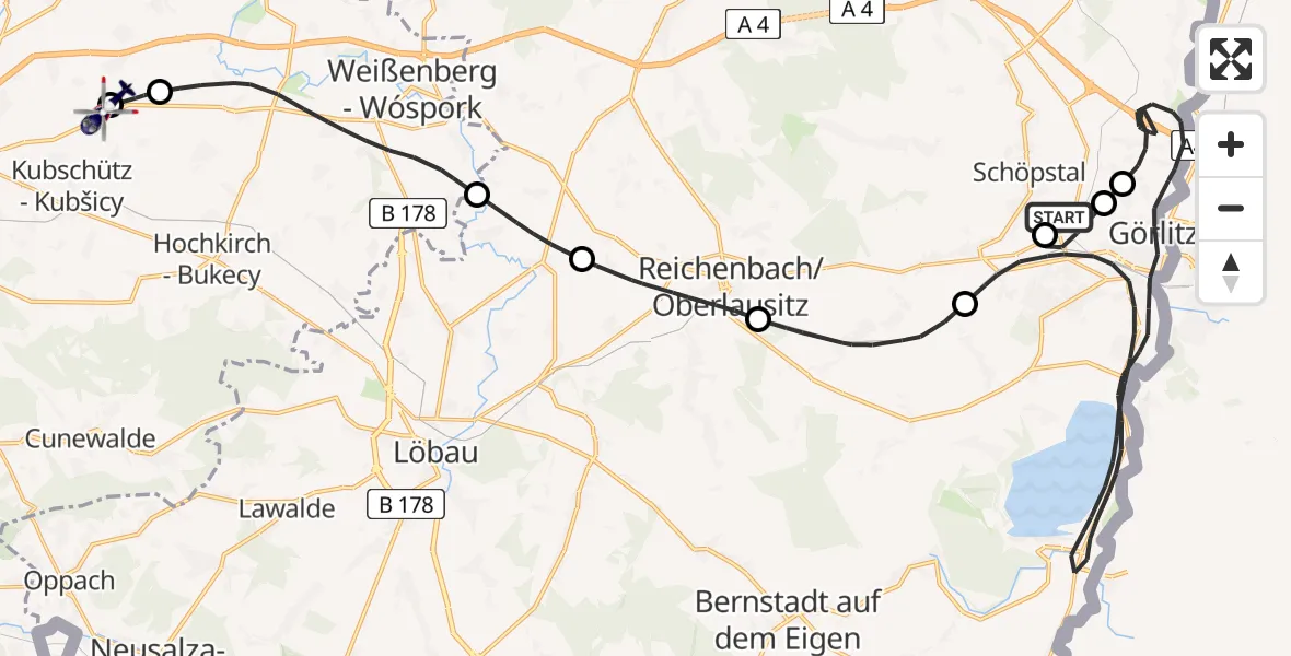 Flugroute Polizeihubschrauber Görlitz Flugplatz - Bautzen Flugplatz, 11 Juni 2026, 07:15