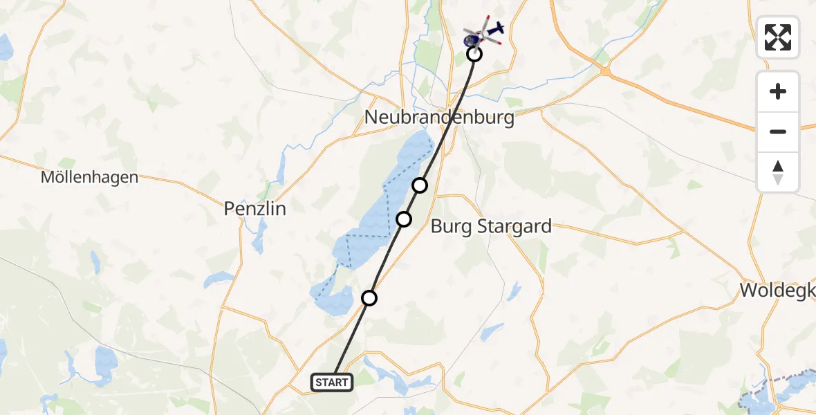 Flugroute Polizeihubschrauber Blumenholz - Neubrandenburg Trollenhagen Flughafen, 11 Juni 2026, 07:16
