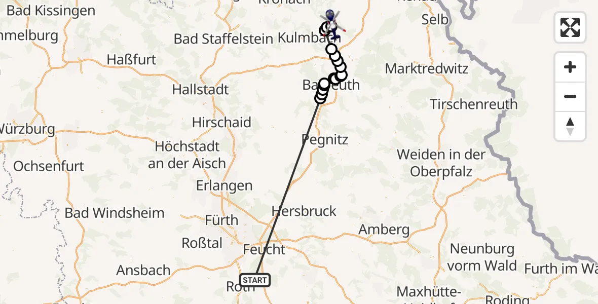 Flugroute Polizeihubschrauber Allersberg - Kupferberg, 11 Juni 2026, 07:23