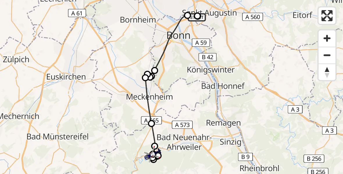 Flugroute Polizeihubschrauber Sankt Augustin - Mayschoß, 11 Juni 2026, 07:25