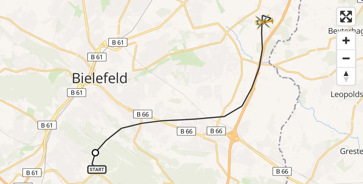 Flugroute Rettungshubschrauber Luftrettungszentrum Bielefeld - Bielefeld, 11 Juni 2026, 07:28