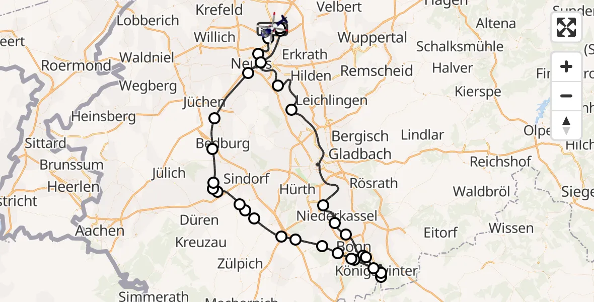 Flugroute Polizeihubschrauber Düsseldorf Flughafen - Düsseldorf Flughafen, 11 Juni 2026, 07:32