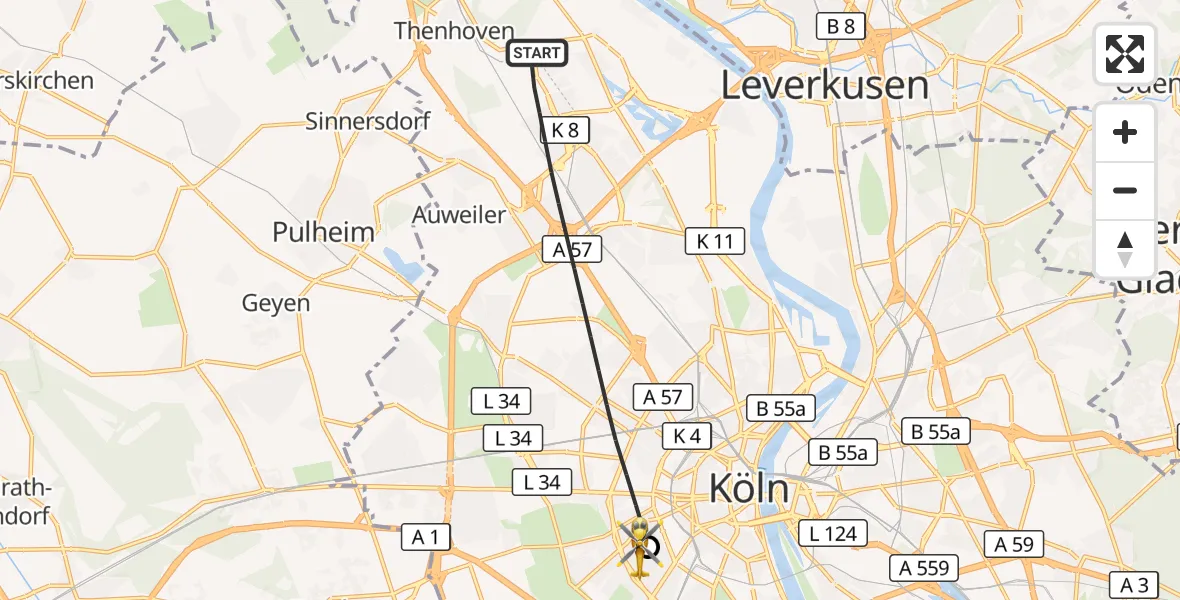 Flugroute Rettungshubschrauber Köln - Köln University Hospital, 11 Juni 2026, 07:33