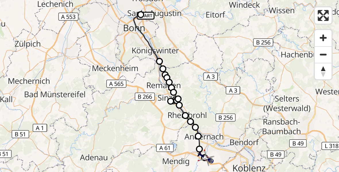 Flugroute Polizeihubschrauber Sankt Augustin - Saffig, 11 Juni 2026, 07:34