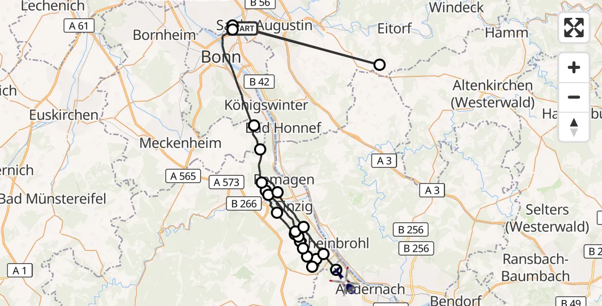 Flugroute Polizeihubschrauber Sankt Augustin - Andernach, 11 Juni 2026, 07:37