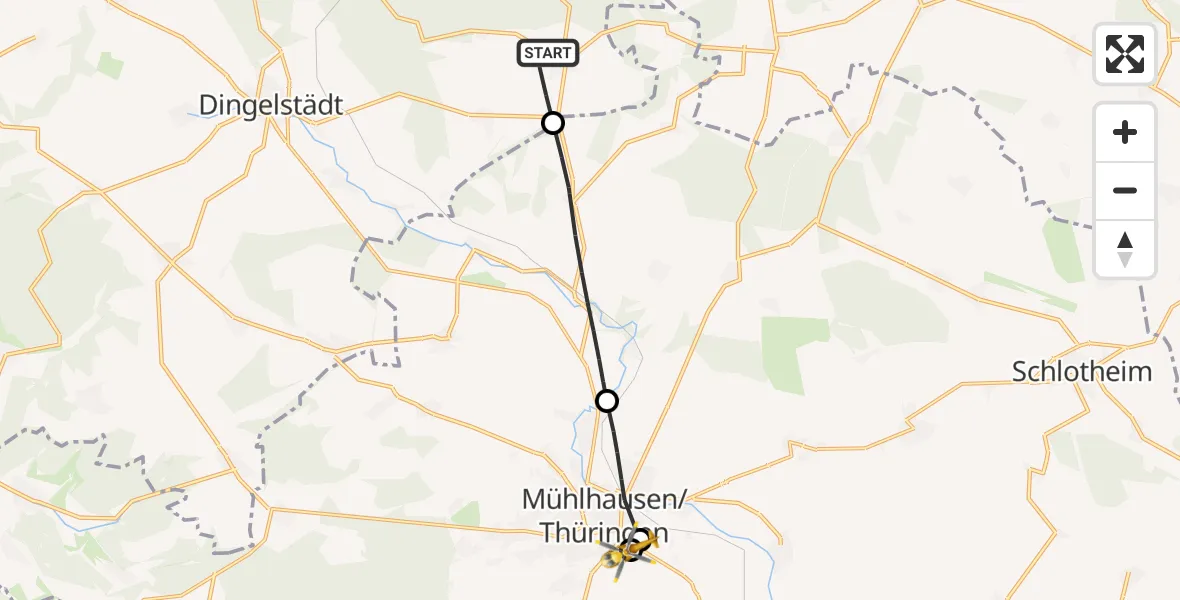 Flugroute Rettungshubschrauber Dingelstädt - Hufeland Hospital, 11 Juni 2026, 07:38