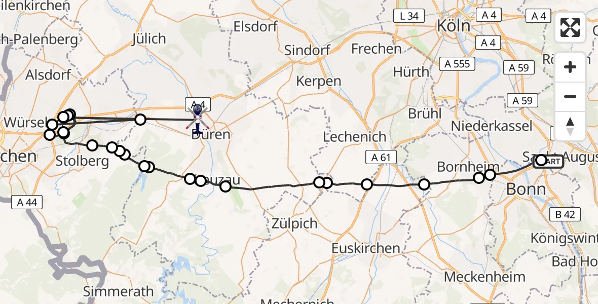 Flugroute Polizeihubschrauber Sankt Augustin - Düren, 11 Juni 2026, 07:38