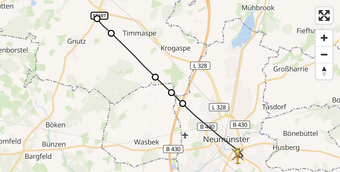 Flugroute Rettungshubschrauber Nortorf - Neumünster, 11 Juni 2026, 07:42
