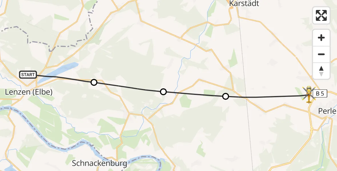 Flugroute Rettungshubschrauber Lenzen (Elbe) - Perleberg, 11 Juni 2026, 07:43