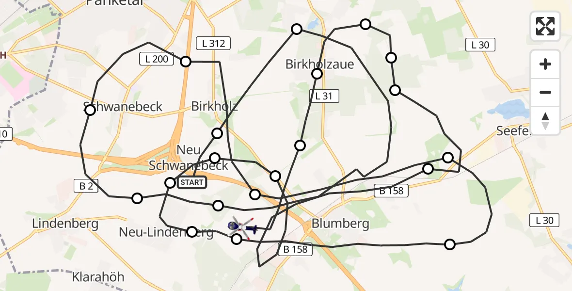 Flugroute Polizeihubschrauber Panketal - Ahrensfelde, 11 Juni 2026, 07:46