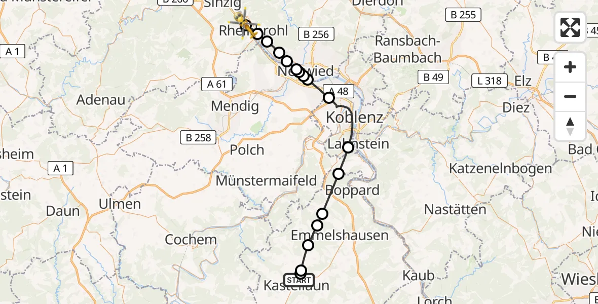 Flugroute Rettungshubschrauber Kastellaun - Bad Hönningen, 11 Juni 2026, 08:00