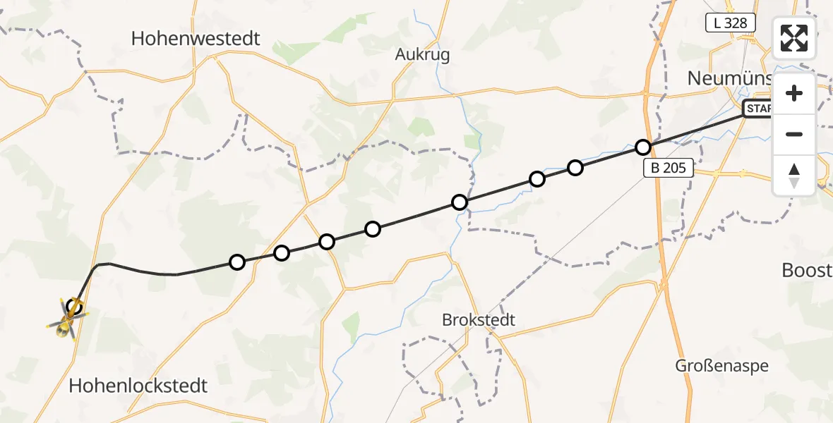 Flugroute Rettungshubschrauber Neumünster - Itzehoe Hungriger Wolf Flugplatz, 11 Juni 2026, 08:02