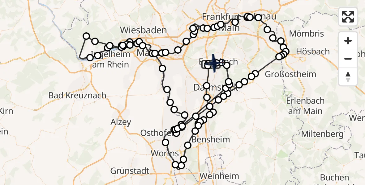 Flugroute Polizeiflugzeug Flughafen Frankfurt-Egelsbach - Flughafen Frankfurt-Egelsbach, 11 Juni 2026, 08:07