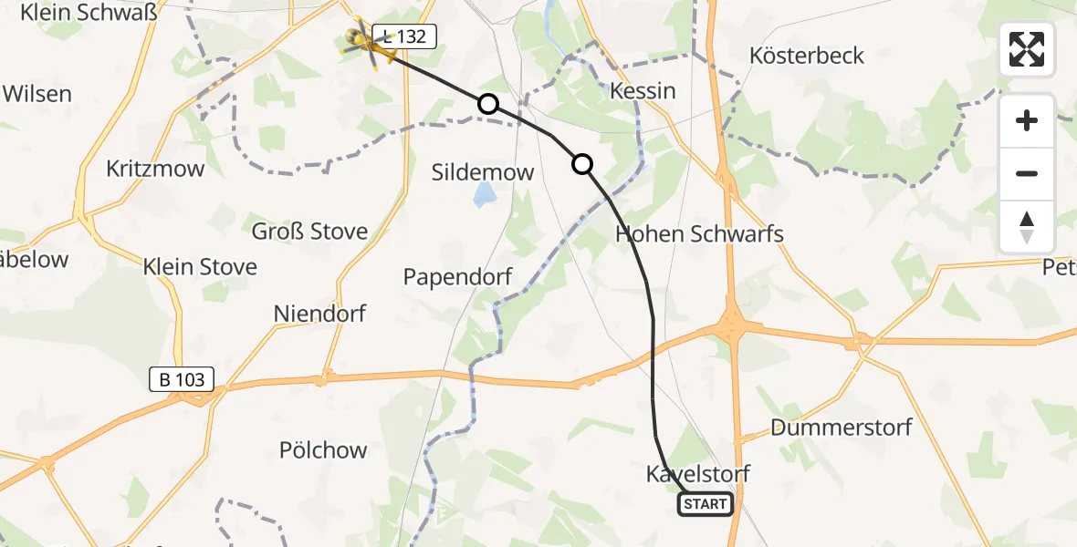 Flugroute Ambulanzhubschrauber Dummerstorf - Rostock, 11 Juni 2026, 08:08