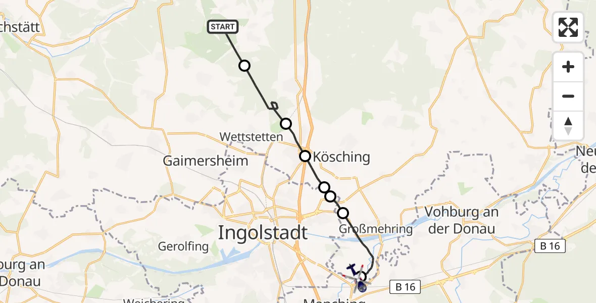Flugroute Polizeihubschrauber Kipfenberg - Manching, 11 Juni 2026, 08:09