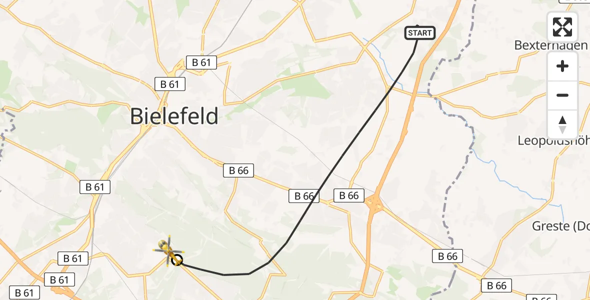 Flugroute Rettungshubschrauber Bielefeld - Luftrettungszentrum Bielefeld, 11 Juni 2026, 08:14