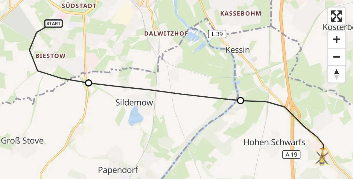 Flugroute Ambulanzhubschrauber Rostock - Dummerstorf, 11 Juni 2026, 08:17