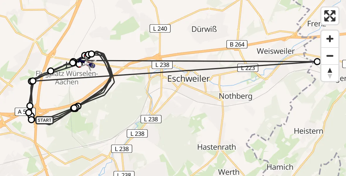 Flugroute Polizeihubschrauber Aachen - Würselen, 11 Juni 2026, 08:25