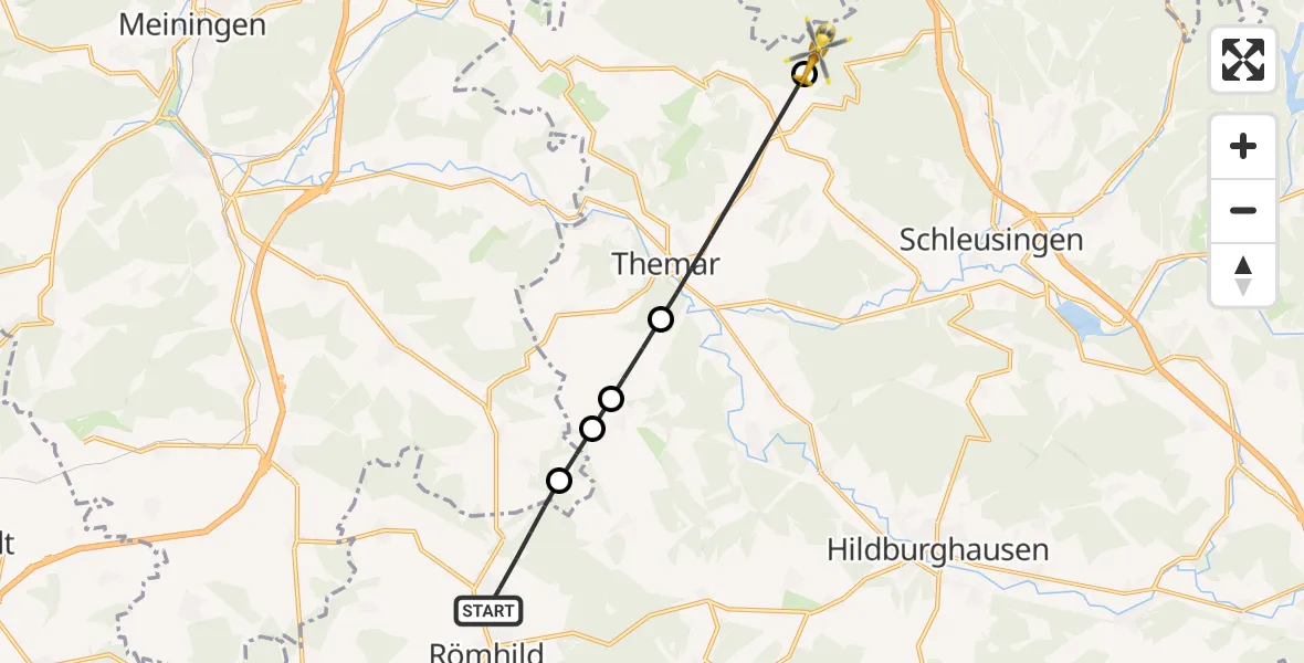 Flugroute Rettungshubschrauber Römhild - Schleusingen, 11 Juni 2026, 08:29