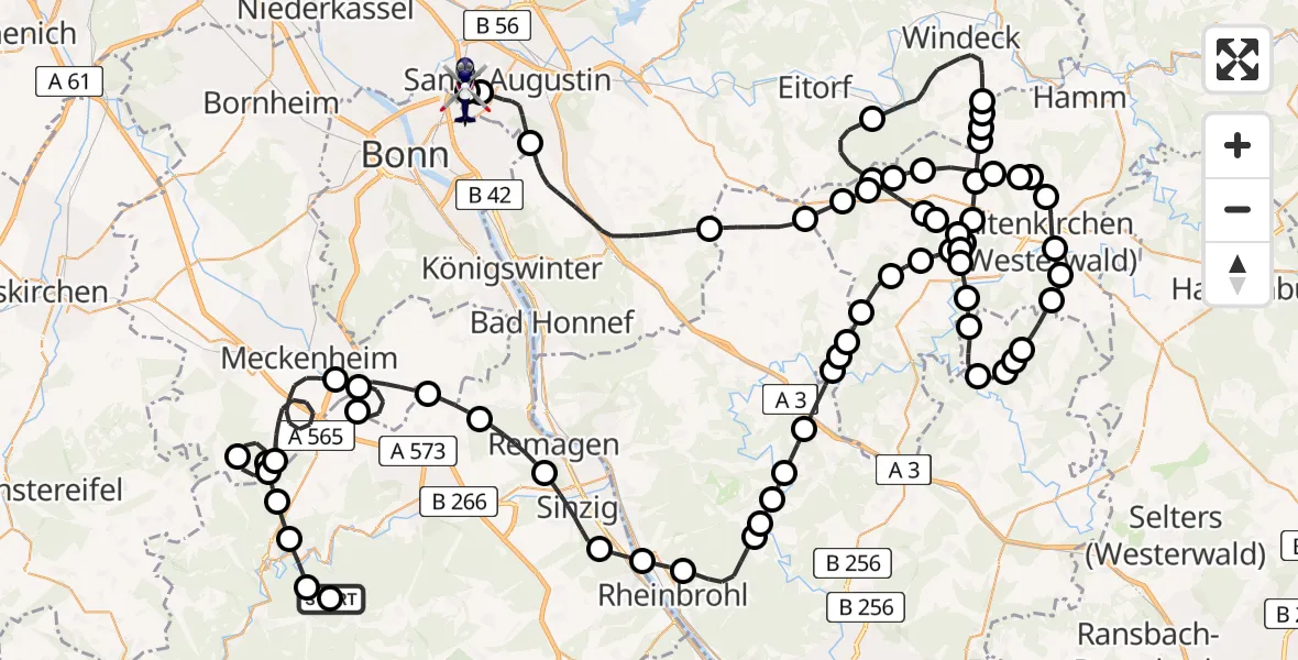 Flugroute Polizeihubschrauber Rech - Sankt Augustin, 11 Juni 2026, 08:29