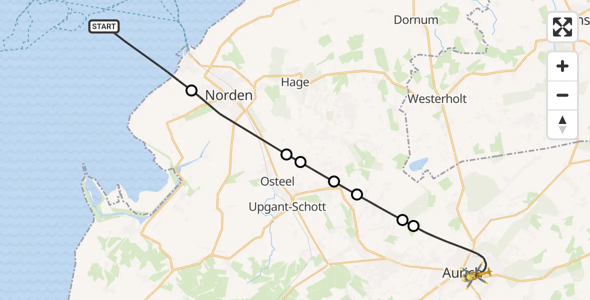 Flugroute Ambulanzhubschrauber Noordzee - Aurich, 11 Juni 2026, 08:29