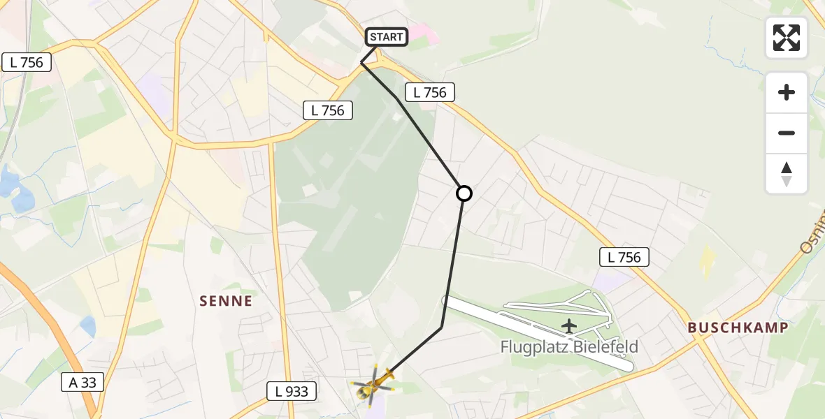Flugroute Rettungshubschrauber Luftrettungszentrum Bielefeld - Bielefeld, 11 Juni 2026, 08:31