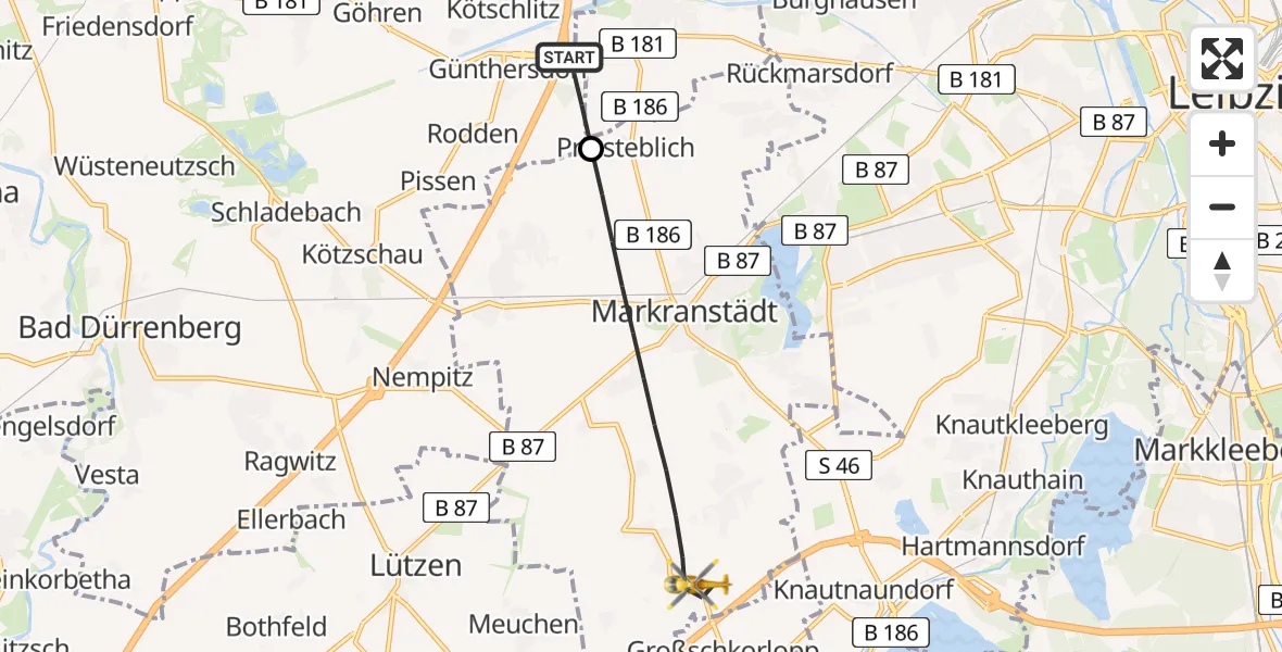 Flugroute Rettungshubschrauber Leuna - Markranstädt, 11 Juni 2026, 08:34
