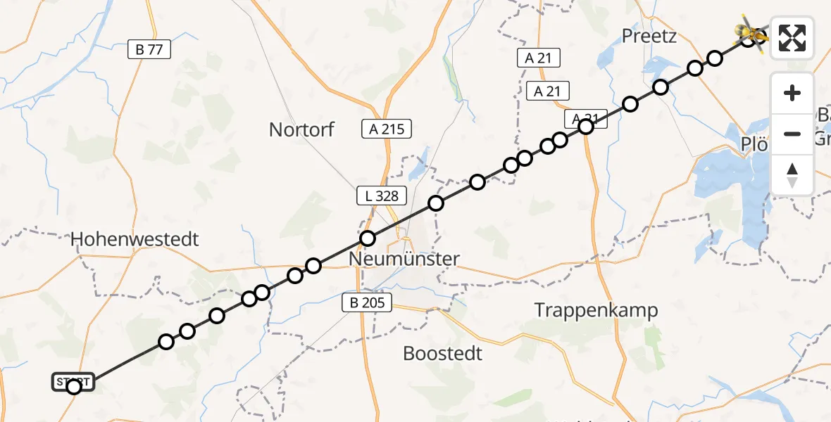 Flugroute Rettungshubschrauber Itzehoe Hungriger Wolf Flugplatz - Mucheln, 11 Juni 2026, 08:39
