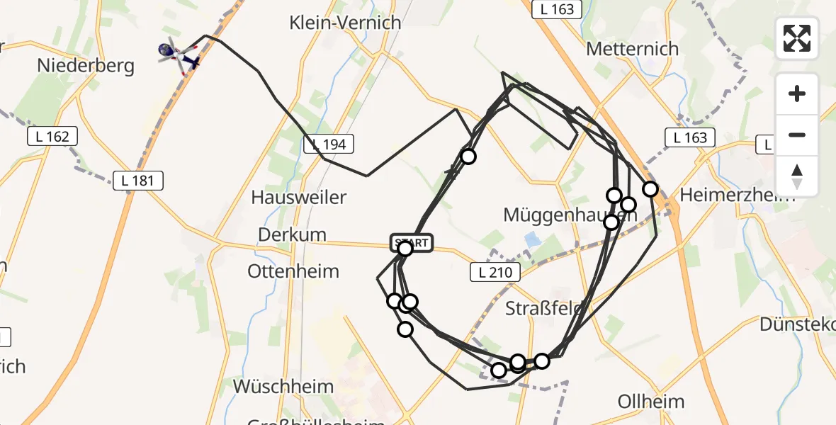 Flugroute Polizeihubschrauber Weilerswist - Erftstadt, 11 Juni 2026, 08:44