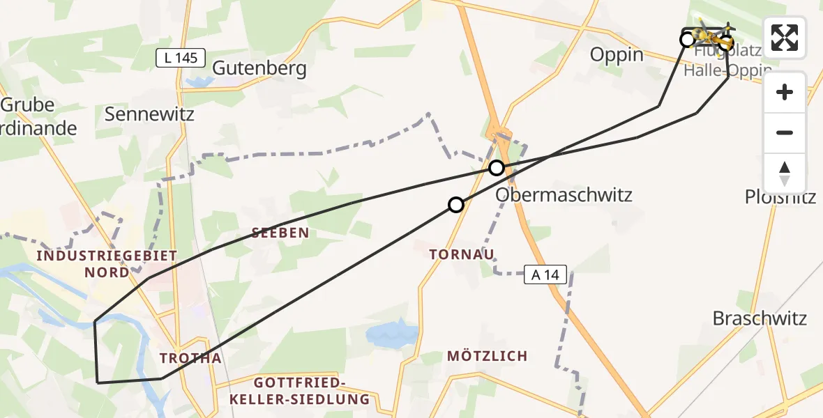 Flugroute Rettungshubschrauber Halle-Oppin Flugplatz - Halle-Oppin Flugplatz, 11 Juni 2026, 08:55