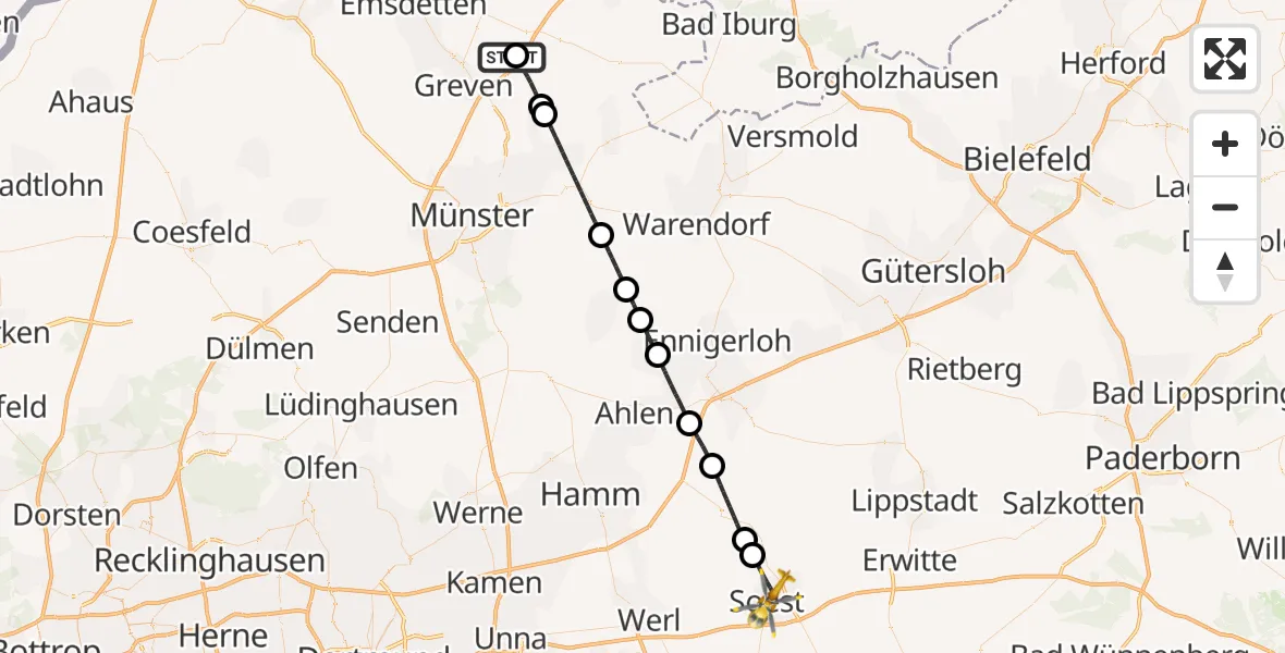 Flugroute Ambulanzhubschrauber Christoph  Westfalen-ADAC - Soest, 11 Juni 2026, 08:58