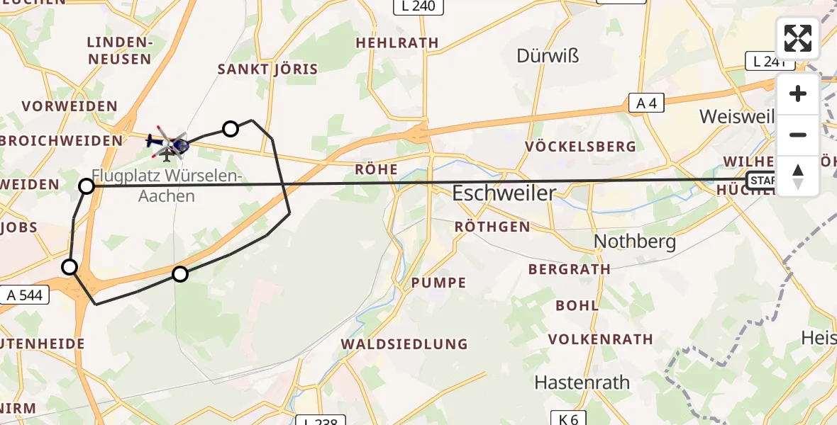 Flugroute Polizeihubschrauber Eschweiler - Aachen-Merzbrück Flughafen, 11 Juni 2026, 09:03