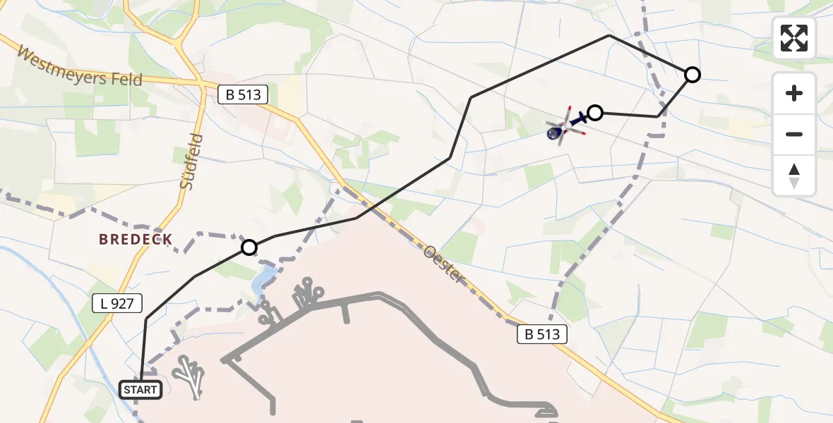 Flugroute Polizeihubschrauber Herzebrock-Clarholz - Harsewinkel, 11 Juni 2026, 09:04