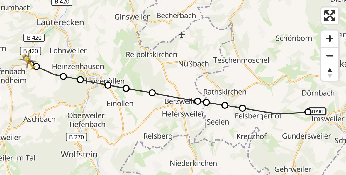 Flugroute Rettungshubschrauber Imsweiler UL - Offenbach-Hundheim, 11 Juni 2026, 09:11