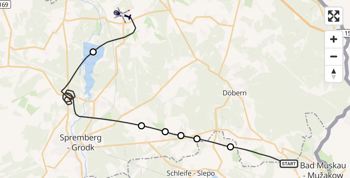 Flugroute Polizeihubschrauber Jämlitz-Klein Düben - Neuhausen/Spree, 11 Juni 2026, 09:22
