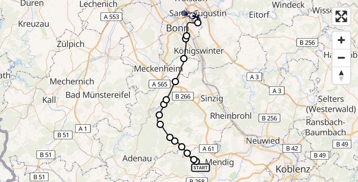 Flugroute Polizeihubschrauber Sankt Johann - Bonn-Hangelar Flugplatz, 11 Juni 2026, 09:25