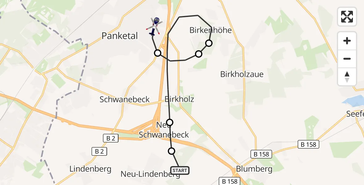 Flugroute Polizeihubschrauber Ahrensfelde Hubschrauberlandeplatz - Panketal, 11 Juni 2026, 09:25