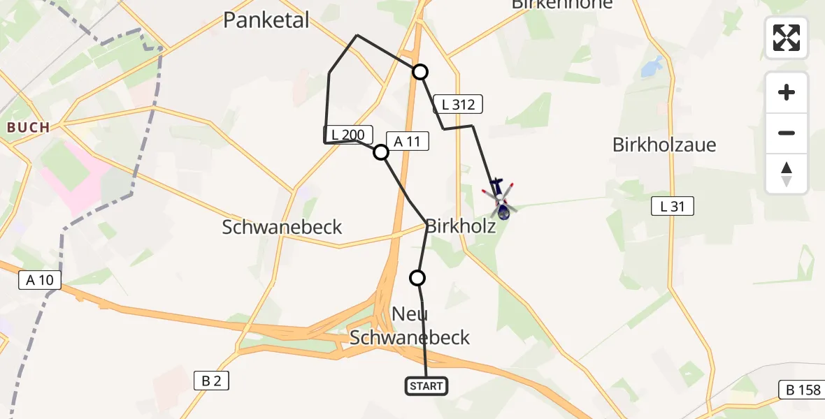 Flugroute Polizeihubschrauber Panketal - Bernau bei Berlin, 11 Juni 2026, 09:28