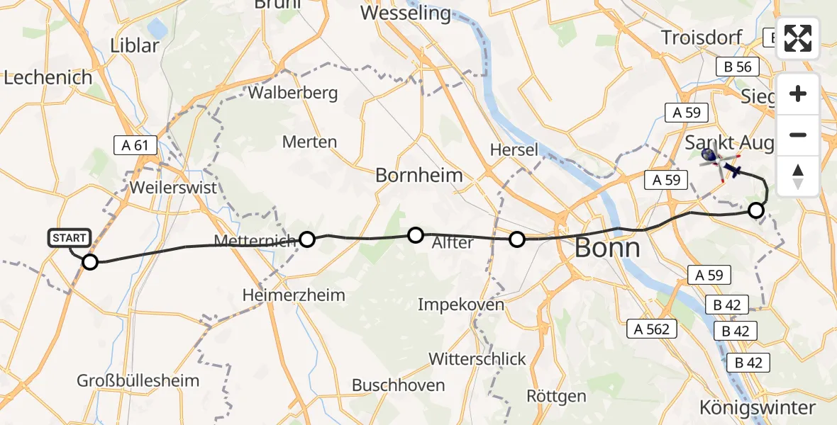 Flugroute Polizeihubschrauber Erftstadt - Sankt Augustin, 11 Juni 2026, 09:32